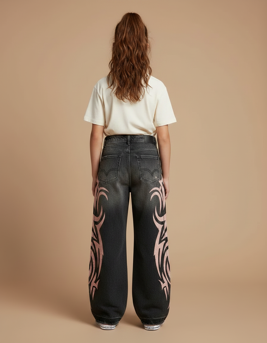 Pantalon Gris Tribal Large Déchiré Unisexe Streetwear - Jean - vue 2