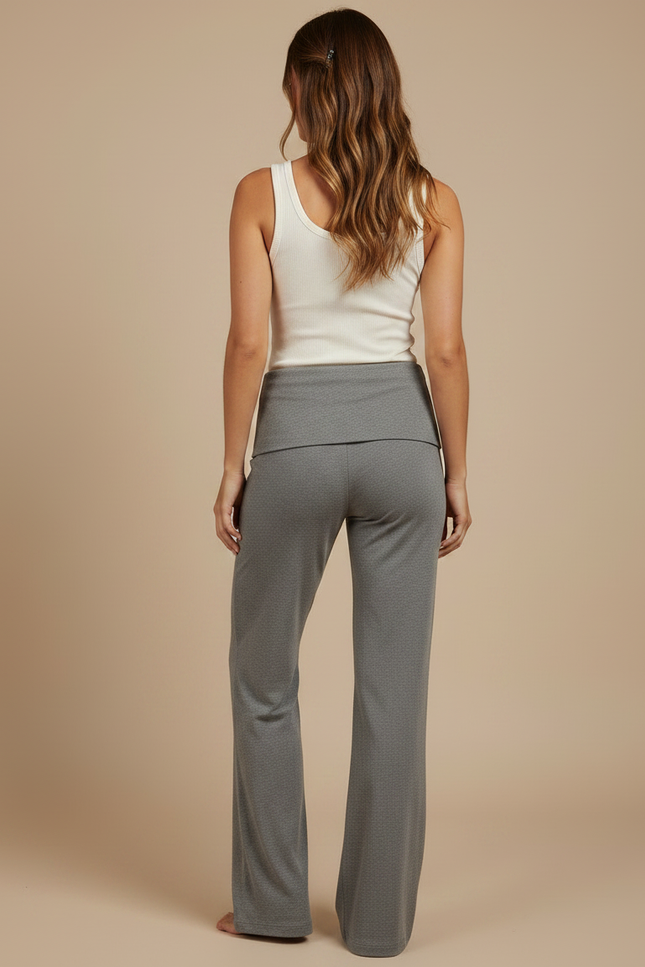 Pantalon Gris Confortable Évasé Taille Haute Femme - Maille - vue 2