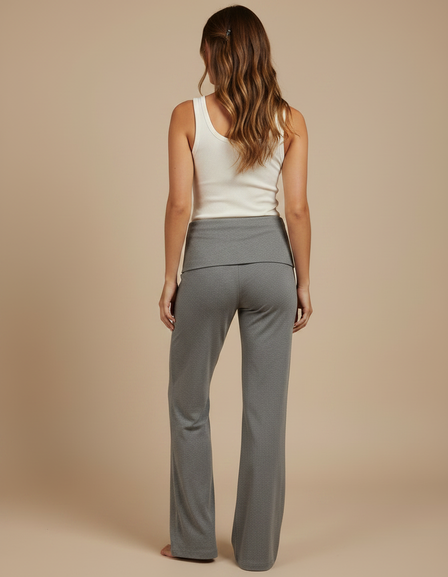 Pantalon Gris Confortable Évasé Taille Haute Femme - Maille - vue 2