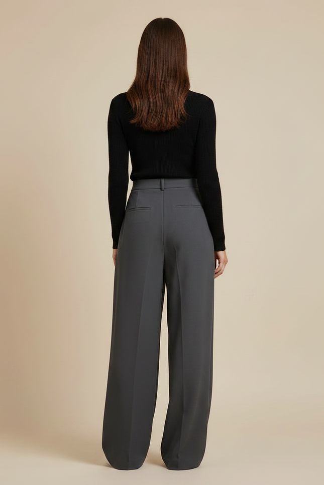 Pantalon Gris Ample Plissé Fluide Décontracté Femme - Polyester - vue 2