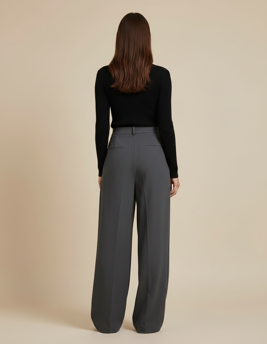 Pantalon Gris Ample Plissé Fluide Décontracté Femme - Polyester - vue 2