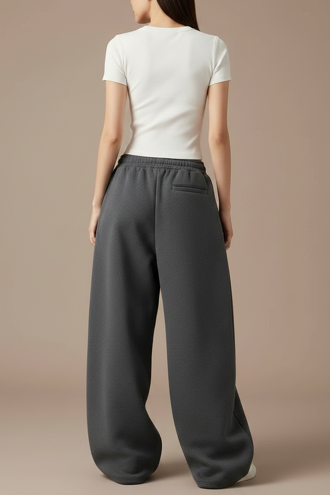 Pantalon Gris Ample Molletonné Décontracté Cordon Femme - vue 2
