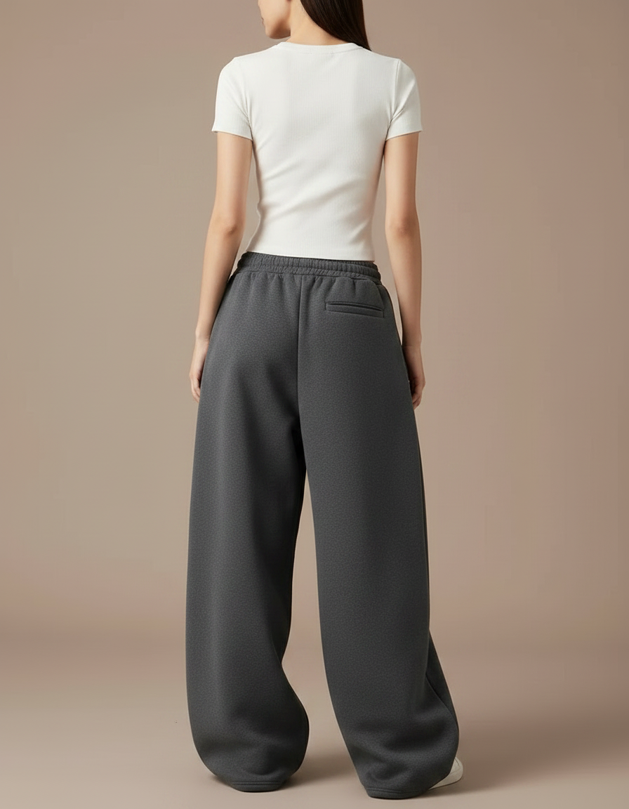 Pantalon Gris Ample Molletonné Décontracté Cordon Femme - vue 2