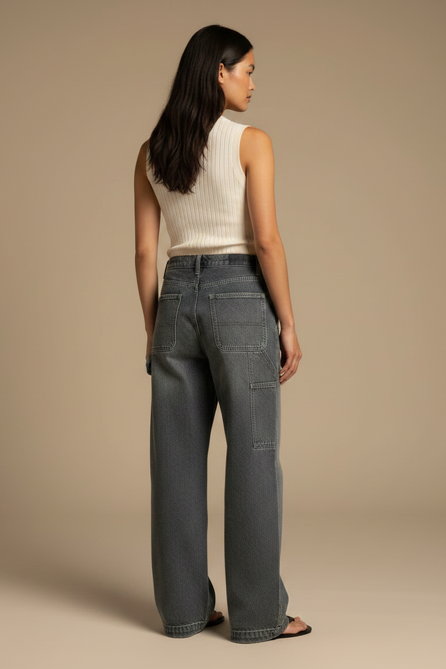 Pantalon Gris Large Délavé Cargo Taille Haute - Jean - vue 2