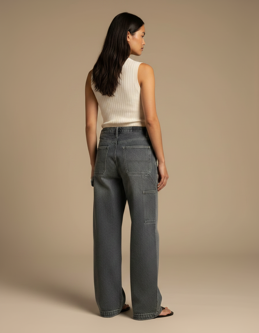 Pantalon Gris Large Délavé Cargo Taille Haute - Jean - vue 2