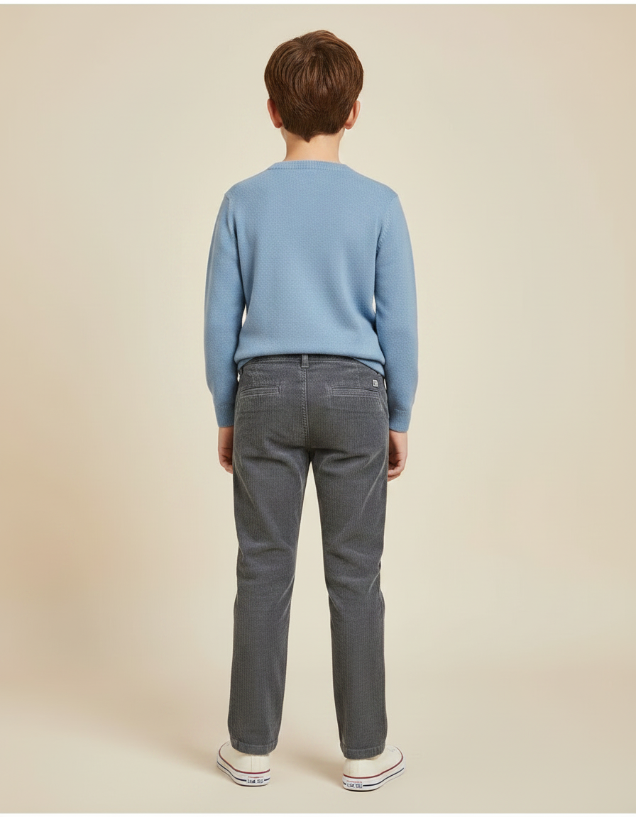 Pantalon Gris Côtelé Droit Décontracté Enfant - Cordé - vue 2