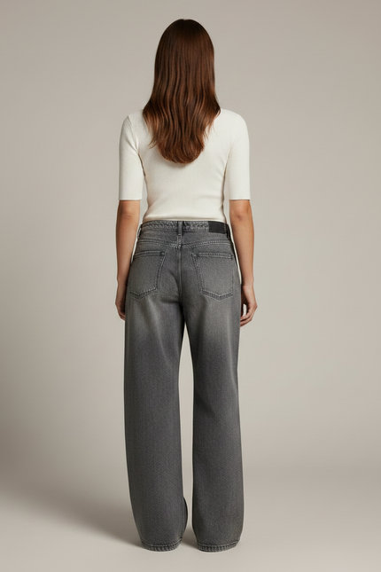 Pantalon Gris Large Délavé Taille Haute Ample Y2K - Jean - vue 2