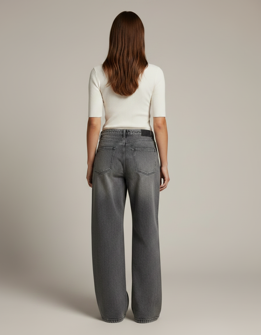 Pantalon Gris Large Délavé Taille Haute Ample Y2K - Jean - vue 2
