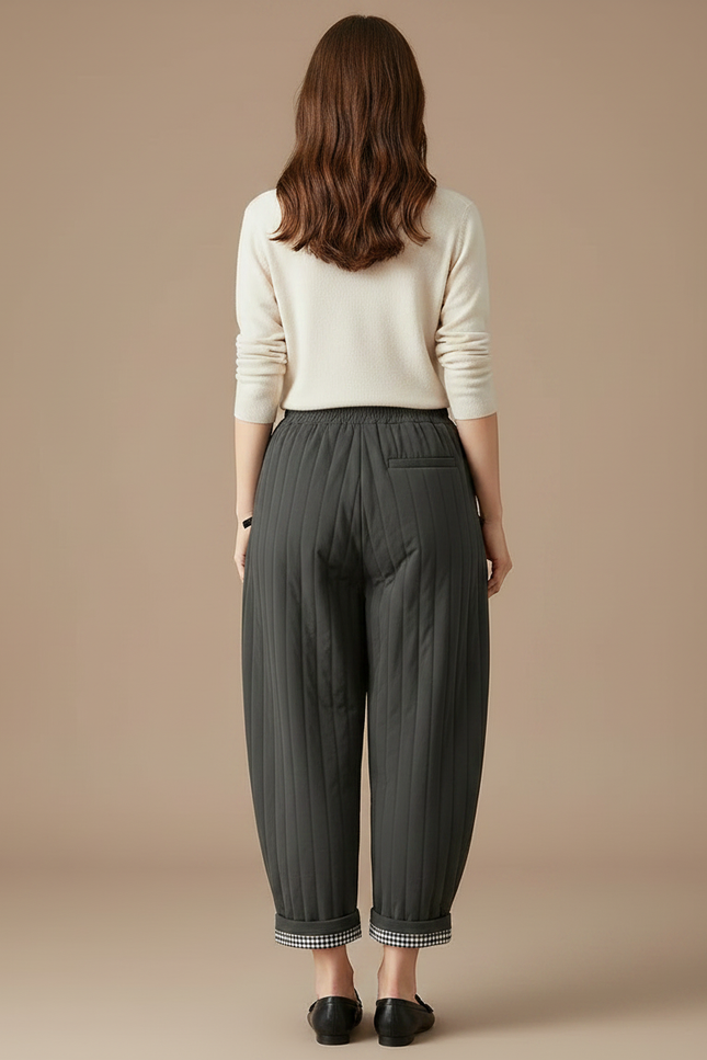 Pantalon Gris Matelassé Ample Chaud Décontracté Femme - Polyester - vue 2