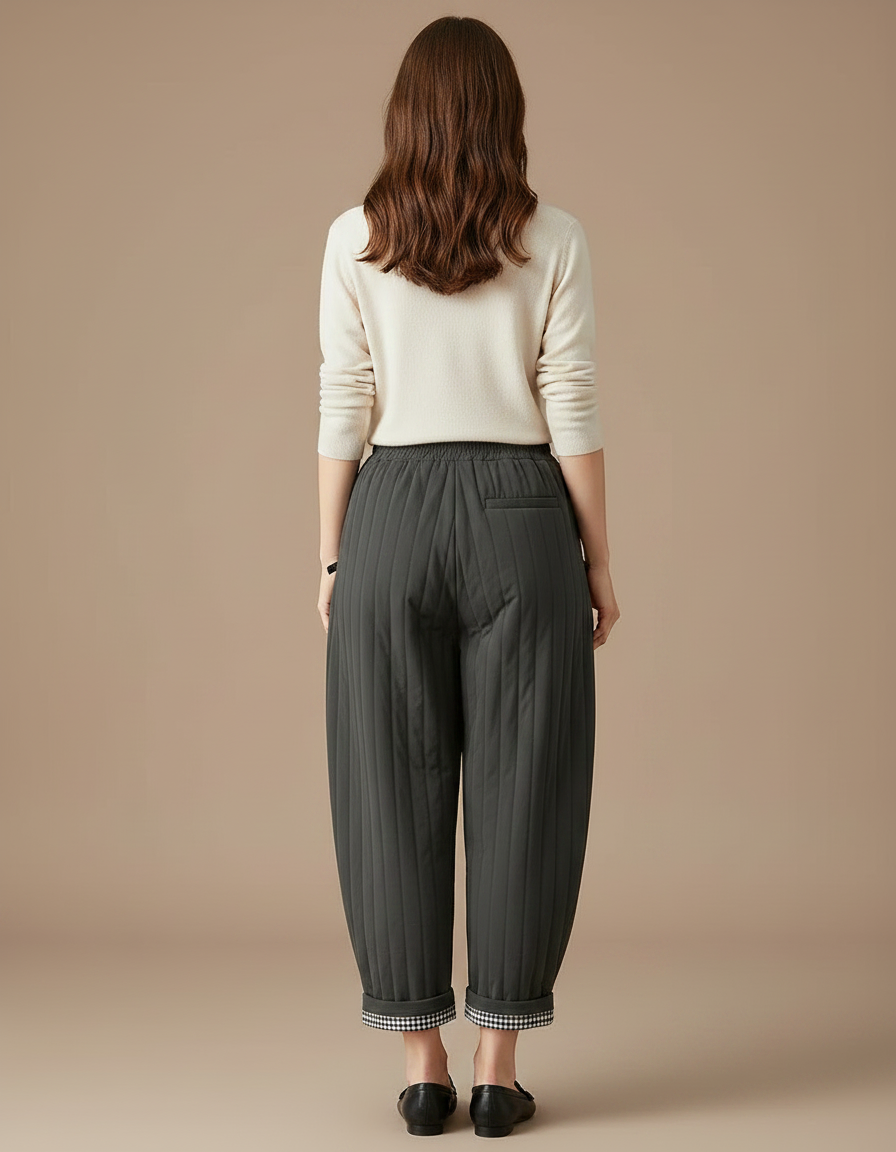 Pantalon Gris Matelassé Ample Chaud Décontracté Femme - Polyester - vue 2