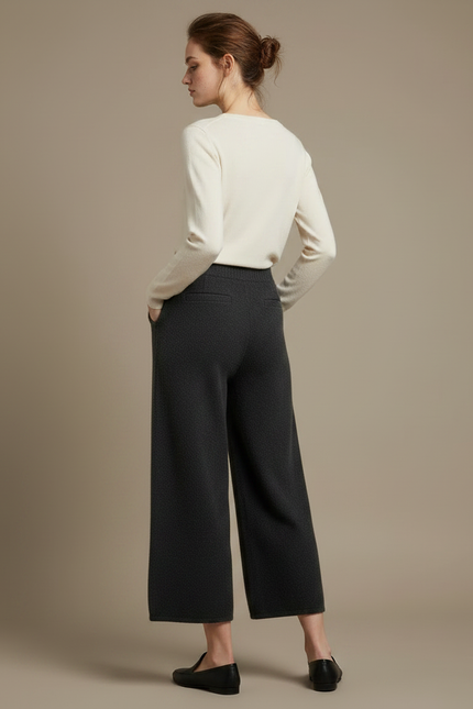 Pantalon Gris Ample Laine Tricoté Chaud Femme - vue 2