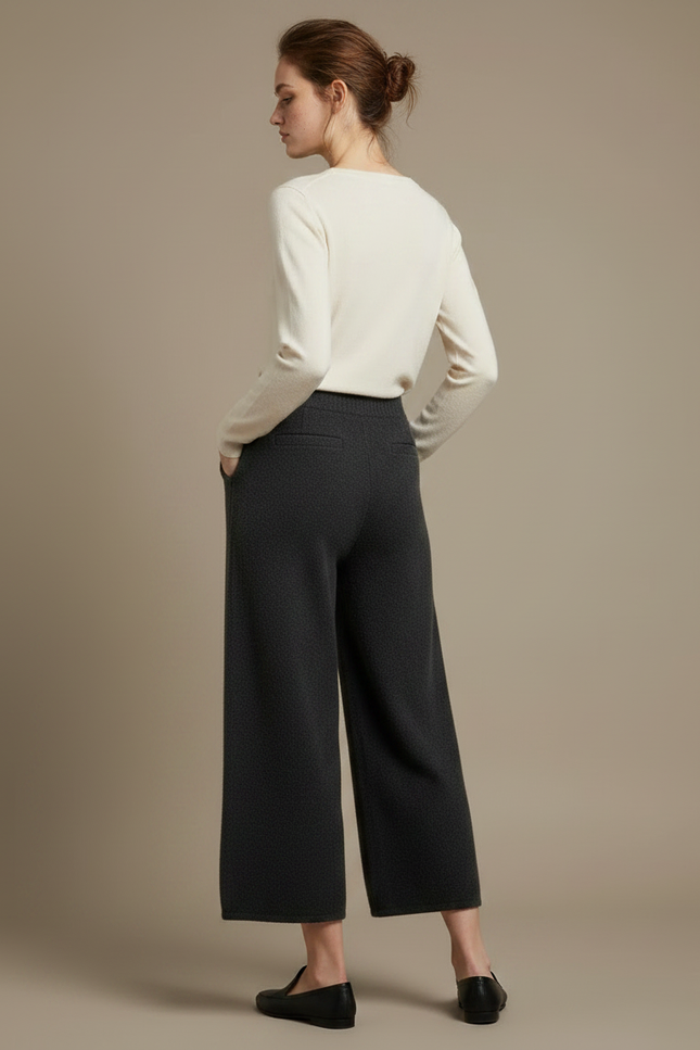 Pantalon Gris Ample Laine Tricoté Chaud Femme - vue 2