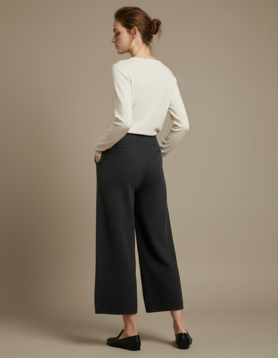 Pantalon Gris Ample Laine Tricoté Chaud Femme - vue 2