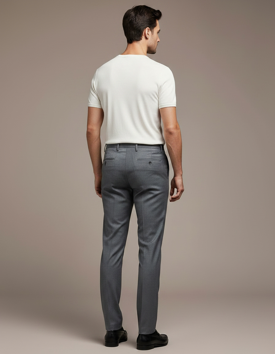 Pantalon Gris Droit Élégant Business Homme Ajusté - Gabardine - vue 2