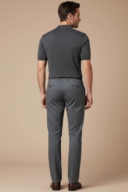 Pantalon Gris Droit Élégant Motif Discret Homme - Laine - vue 2