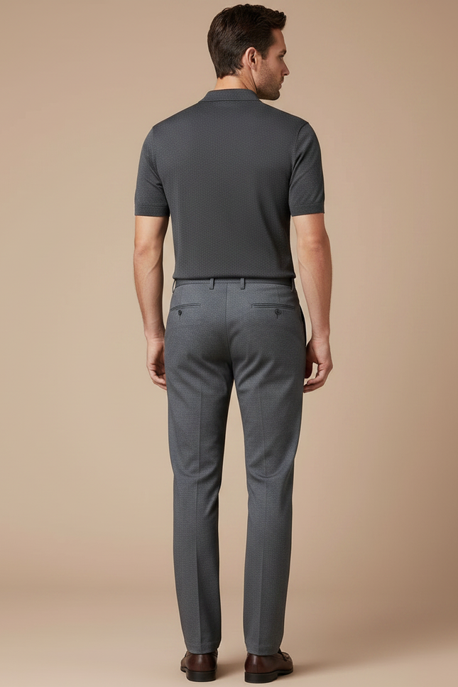 Pantalon Gris Droit Élégant Motif Discret Homme - Laine - vue 2