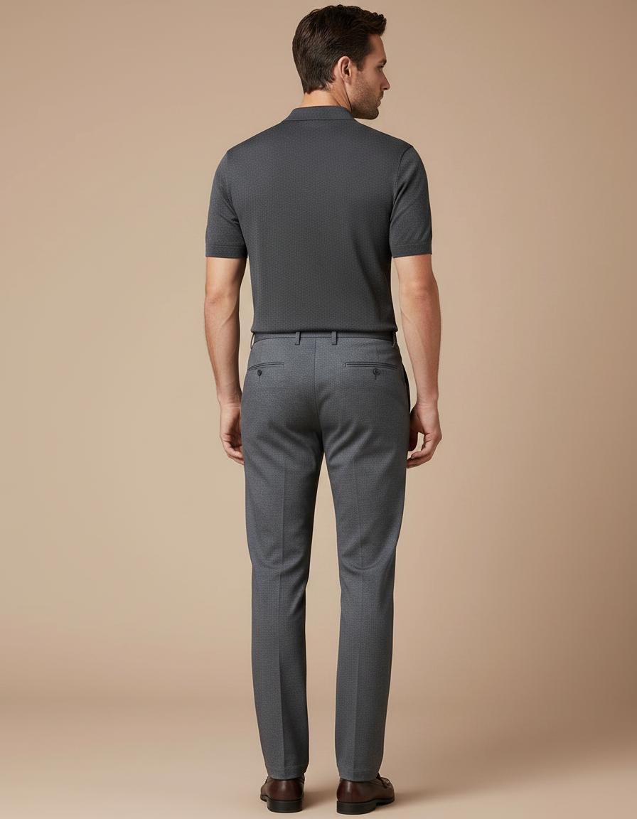 Pantalon Gris Droit Élégant Motif Discret Homme - Laine - vue 2