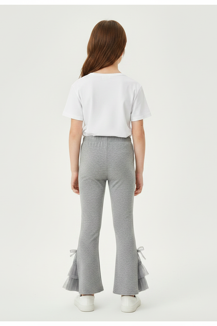 Pantalon Gris Fille Évasé Tulle Nœuds Mignon - Maille - vue 2