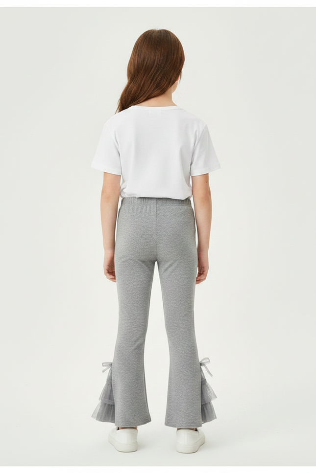 Pantalon Gris Fille Évasé Tulle Nœuds Mignon - Maille - vue 2