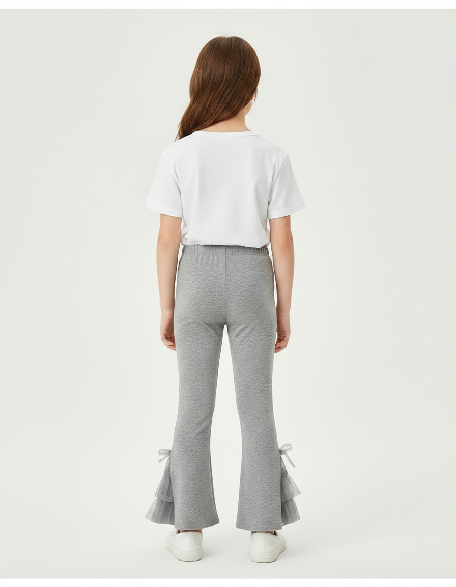 Pantalon Gris Fille Évasé Tulle Nœuds Mignon - Maille - vue 2