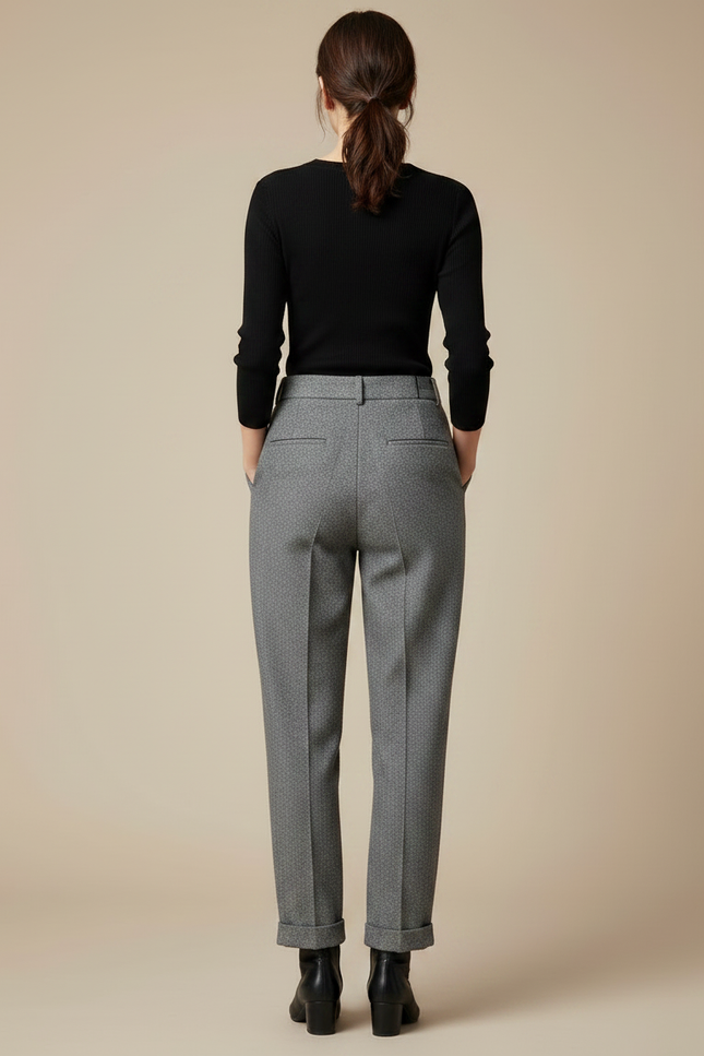 Pantalon Gris Tweed Droit Taille Haute Femme - vue 2
