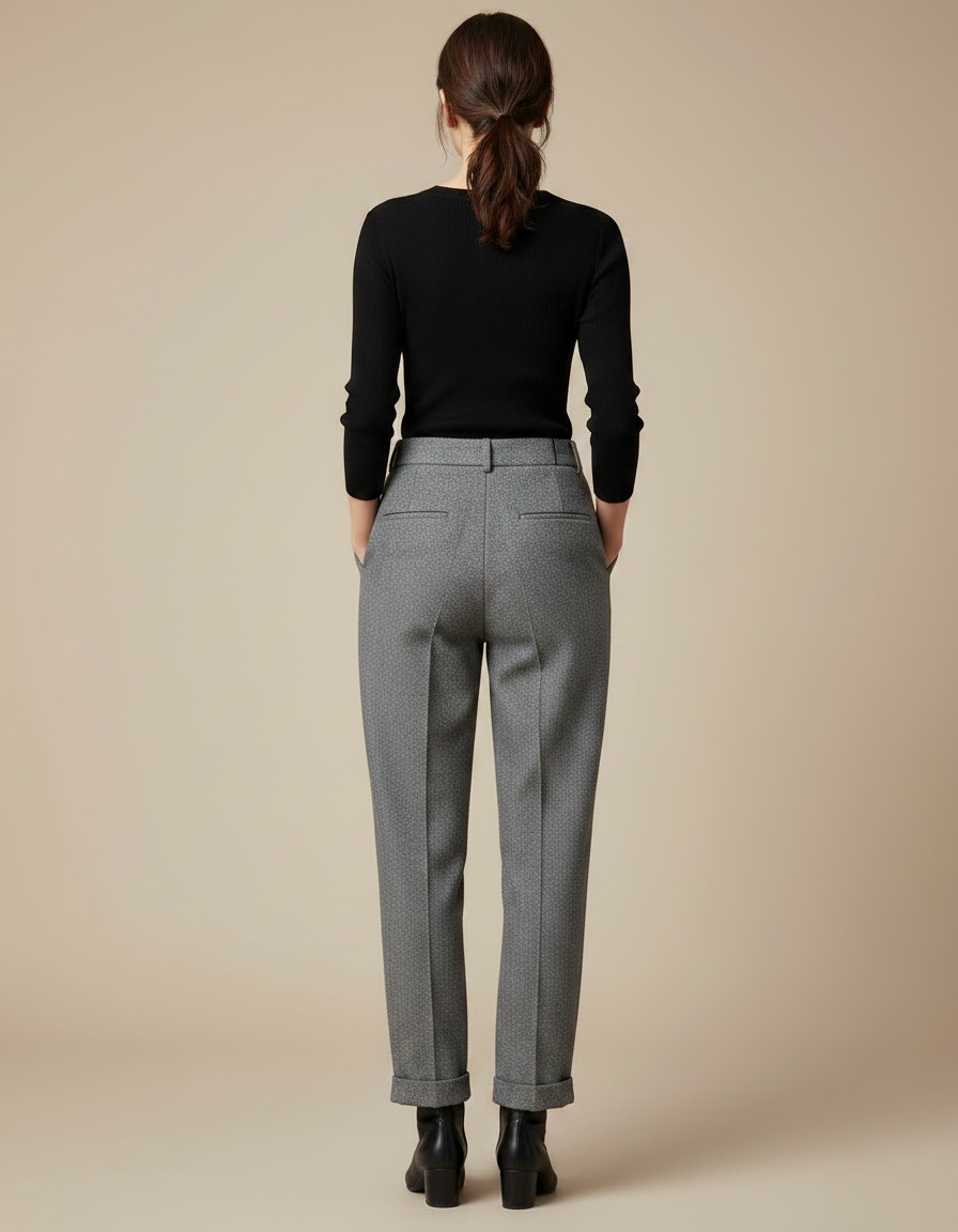 Pantalon Gris Tweed Droit Taille Haute Femme - vue 2