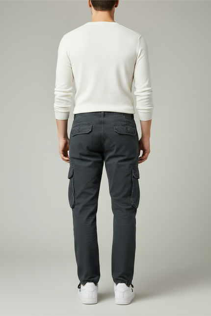 Pantalon Gris Cargo Décontracté Homme Coton Multi-poches - vue 2
