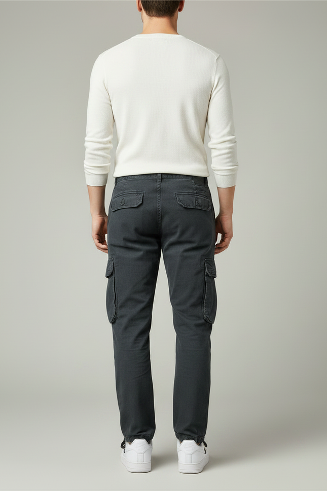 Pantalon Gris Cargo Décontracté Homme Coton Multi-poches - vue 2