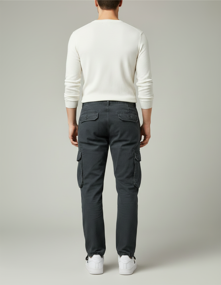 Pantalon Gris Cargo Décontracté Homme Coton Multi-poches - vue 2