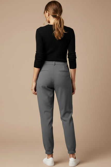 Pantalon Gris Fuselé Décontracté Taille Haute Femme - Polyester - vue 2