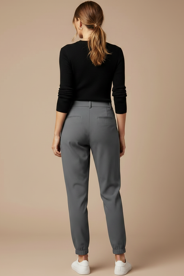 Pantalon Gris Fuselé Décontracté Taille Haute Femme - Polyester - vue 2