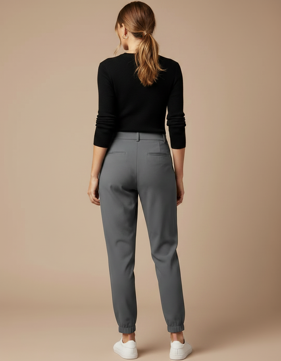 Pantalon Gris Fuselé Décontracté Taille Haute Femme - Polyester - vue 2
