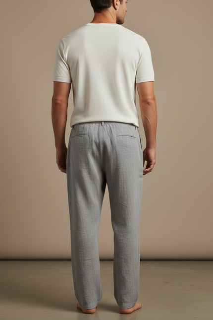 Pantalon Gris Décontracté Droit Cordon Lin Léger - vue 2