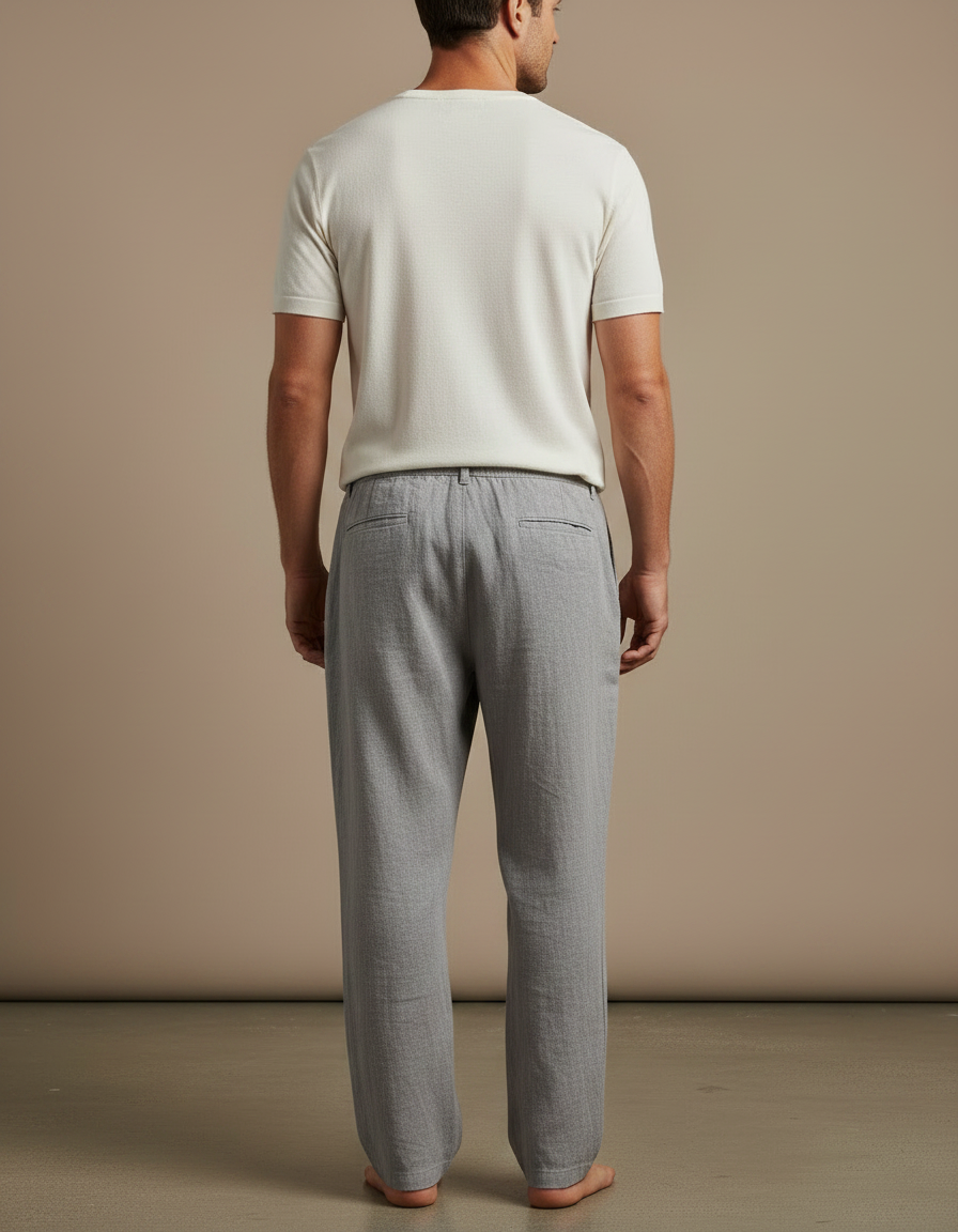 Pantalon Gris Décontracté Droit Cordon Lin Léger - vue 2
