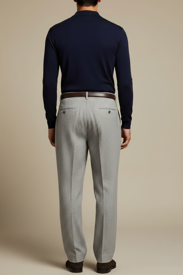Pantalon Gris Plissé Droit Élégant Homme Laine - vue 2