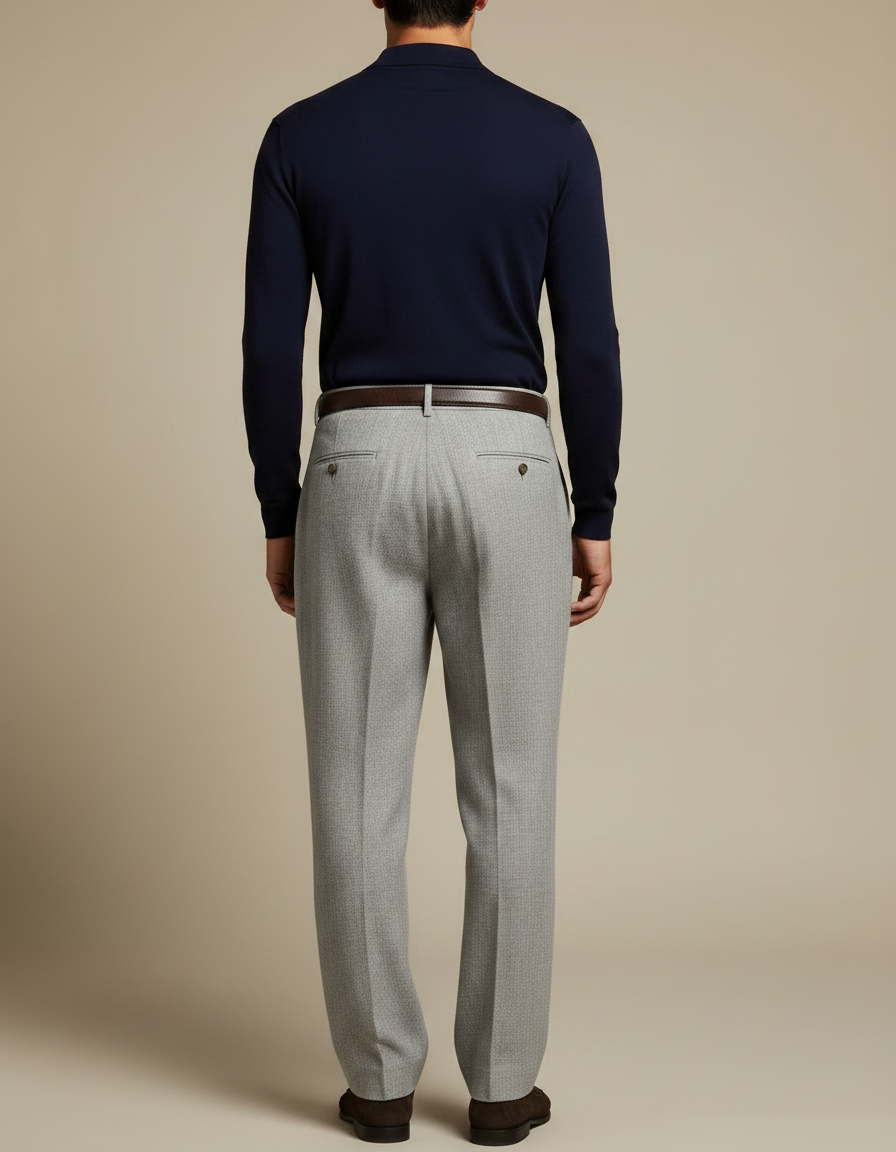 Pantalon Gris Plissé Droit Élégant Homme Laine - vue 2