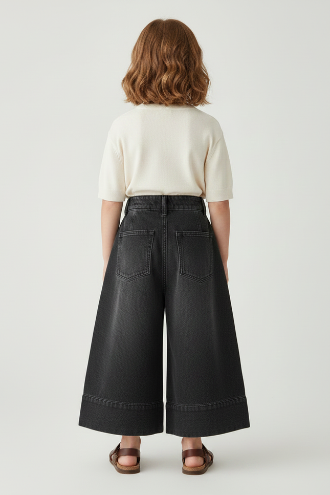 Pantalon Gris Jean Large Ample Fille Denim - vue 2