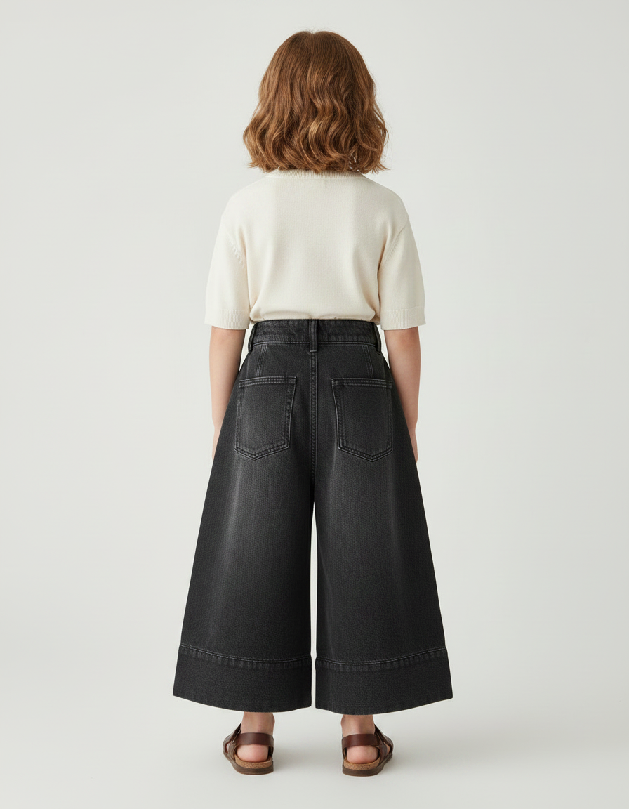 Pantalon Gris Jean Large Ample Fille Denim - vue 2