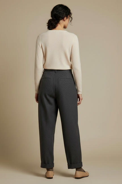 Pantalon Gris Ample Plissé Laine Revers Harem - vue 2