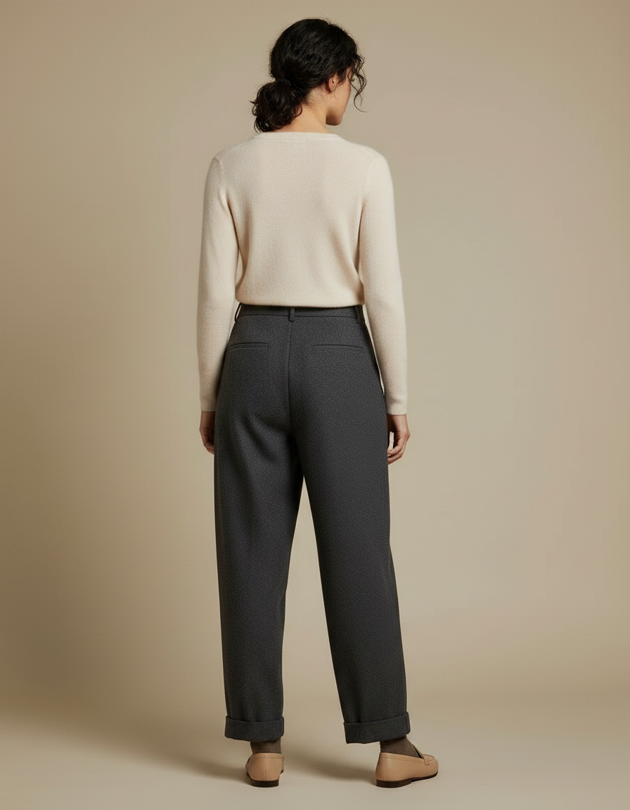 Pantalon Gris Ample Plissé Laine Revers Harem - vue 2