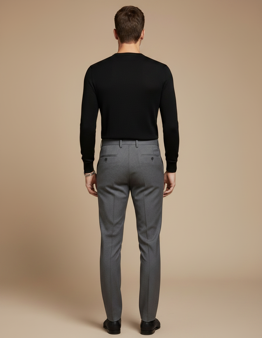 Pantalon Gris Ajusté Élégant Habillé Homme - Gabardine - vue 2