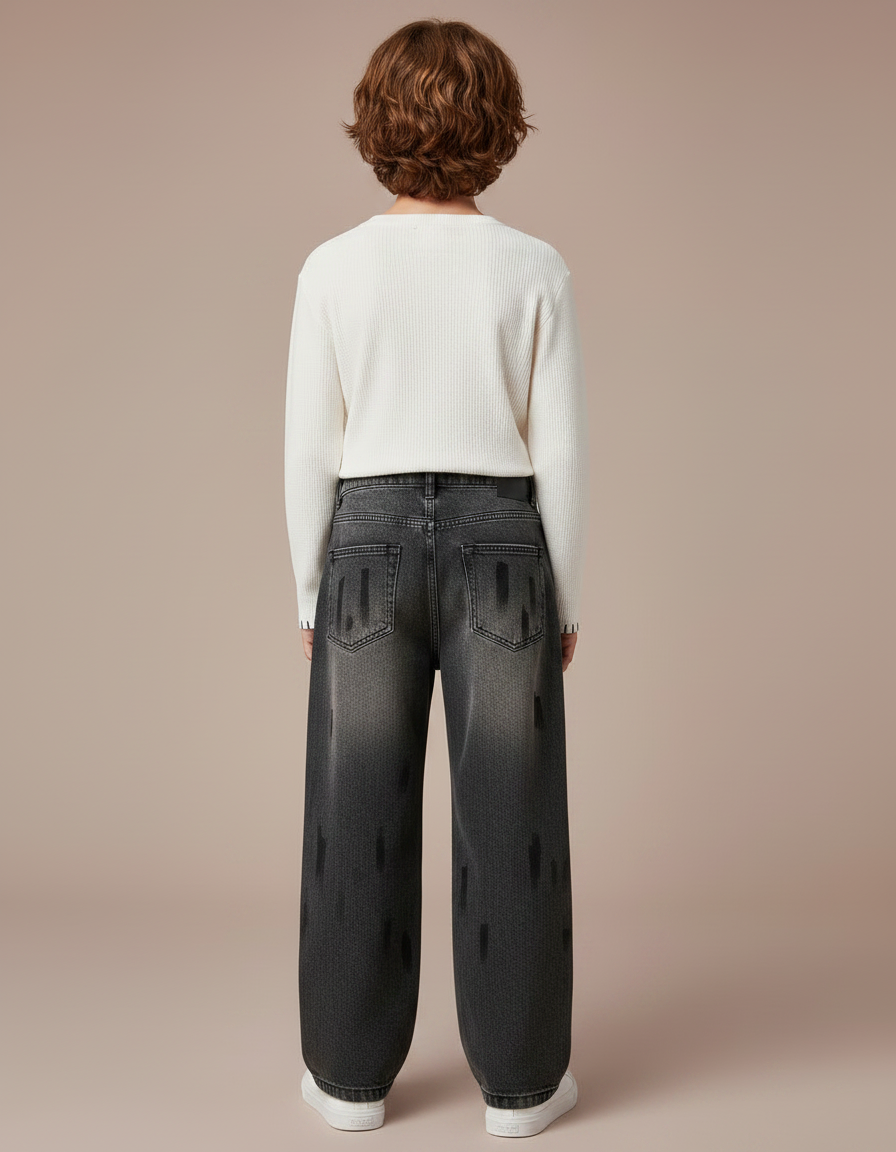 Pantalon Gris Denim Ample Imprimé Garçon - Jean - vue 2