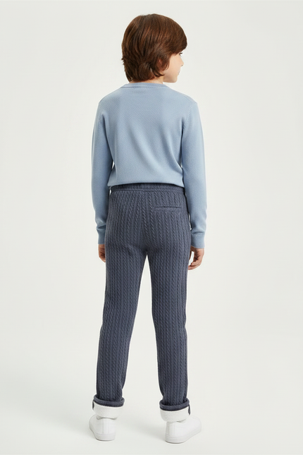Pantalon Gris Câblé Tricoté Chaud Enfant Garçon - Maille - vue 2