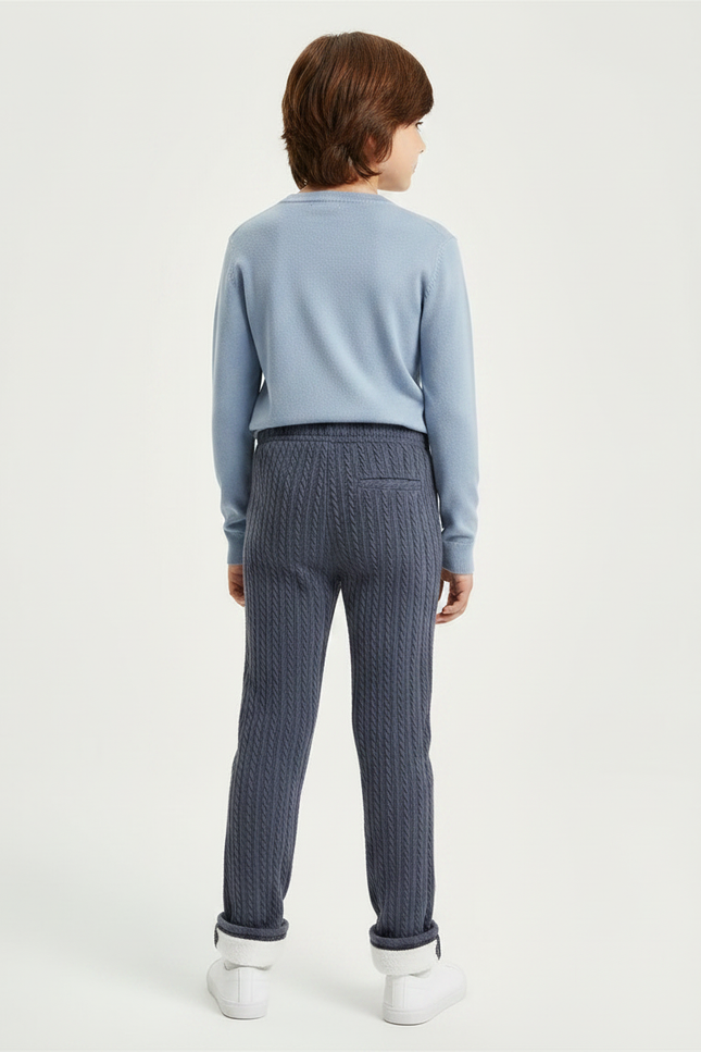 Pantalon Gris Câblé Tricoté Chaud Enfant Garçon - Maille - vue 2