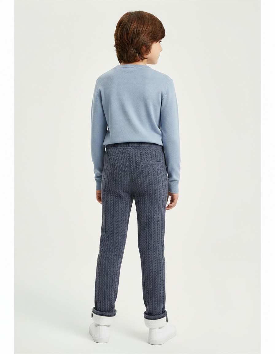 Pantalon Gris Câblé Tricoté Chaud Enfant Garçon - Maille - vue 2