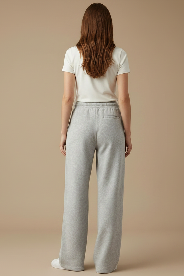 Pantalon Gris Large Coton Décontracté Droit Fluide - Molleton - vue 2