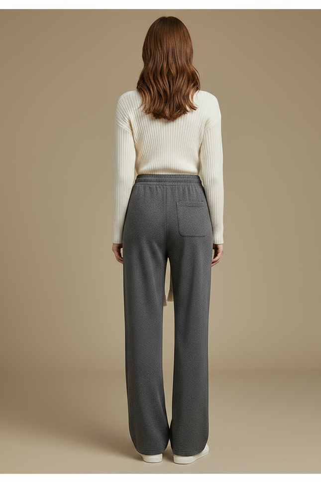 Pantalon Gris Large Décontracté Molletonné Uni Femme - vue 2