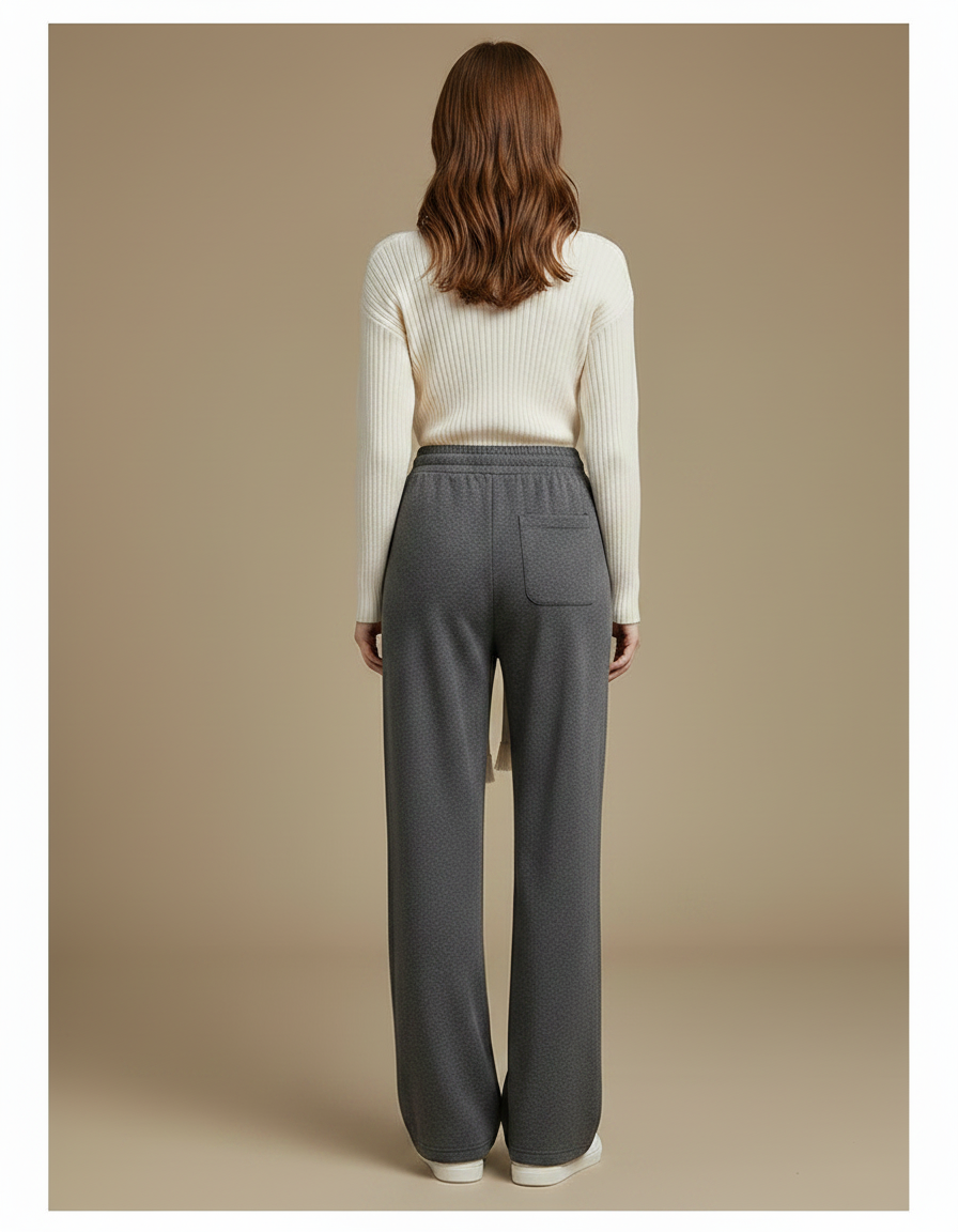 Pantalon Gris Large Décontracté Molletonné Uni Femme - vue 2