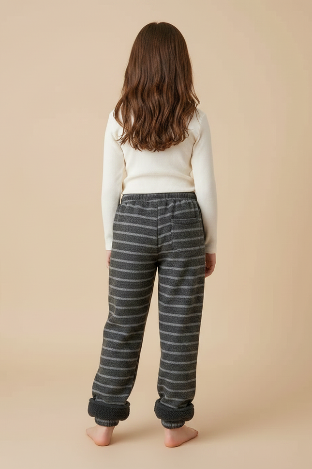 Pantalon Gris Rayé Molletonné Doublé Chaud Enfant - vue 2