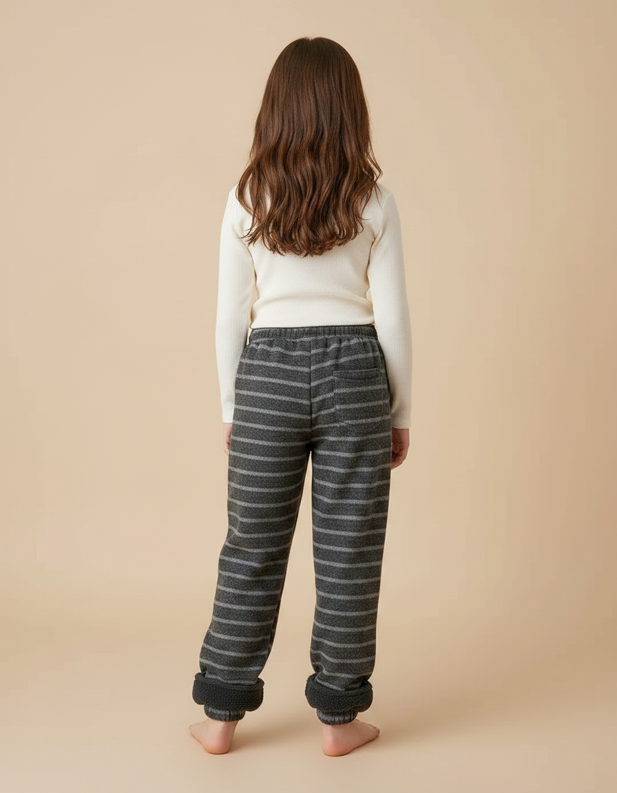 Pantalon Gris Rayé Molletonné Doublé Chaud Enfant - vue 2